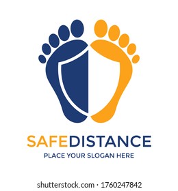 Safe distance vector logo template. This design use foot and shield symbol. Suitable for healthy environment.
