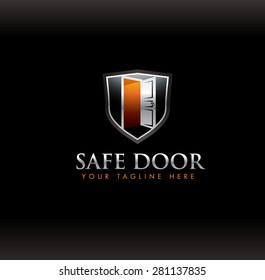 Safe Door Inside Shield Shape. Creative Sign Vector Concept