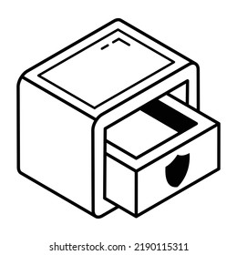 A safe drawer line isometric icon