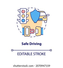 Safe Driving Concept Icon. Driving School Result Abstract Idea Thin Line Illustration. Safety On Road. Driving Rules And Instructions. Vector Isolated Outline Color Drawing. Editable Stroke