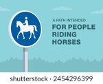 Safe driving tips and traffic regulation rules. Close-up of european "bridle path" sign. Path intended for people riding horses. Flat vector illustration template.