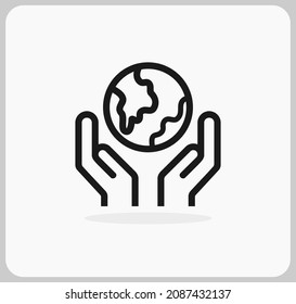 Safe-Earth-Symbol in Vektorgrafik. Erdkugel, indem sie Handbild hält. Logo-Ökoerde für Web und Apps. 