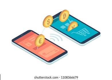 Safe and easy e-payments on smartphone using financial apps: international currencies and bitcoins transferring from an account to another