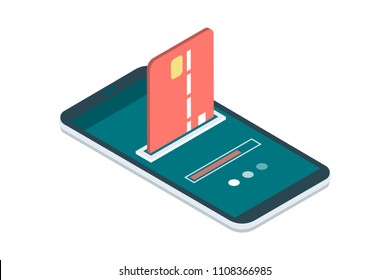 Safe and easy e-payments on smartphone using financial apps: the payment is being processed using a credit card