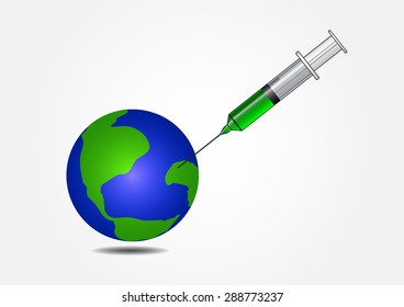 Safe ecology of the world with injection green vaccine into the world,vector illustration