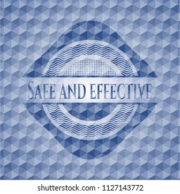 Safe and effective blue badge with geometric pattern background.
