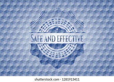 Safe and effective blue emblem or badge with abstract geometric polygonal pattern background.