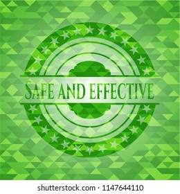 Safe and effective green emblem with triangle mosaic background