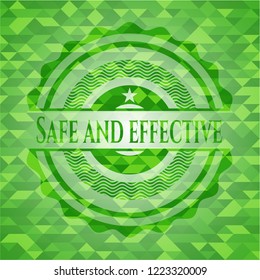 Safe and effective green emblem with triangle mosaic background