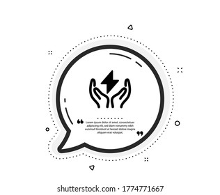 Icono de energía segura. Burbuja del discurso de citas. Signo de perno. Símbolo de energía eléctrica. Marcas de citado. Icono clásico de energía segura. Vector