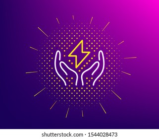 Safe energy line icon. Halftone pattern. Thunderbolt sign. Electric power symbol. Gradient background. Safe energy line icon. Yellow halftone pattern. Vector