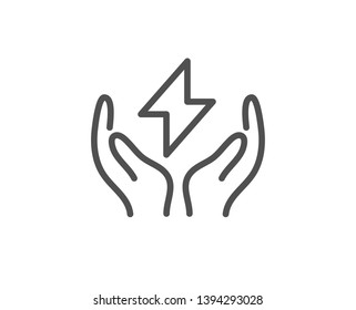 Safe energy line icon. Thunderbolt sign. Electric power symbol. Quality design element. Linear style safe energy icon. Editable stroke. Vector