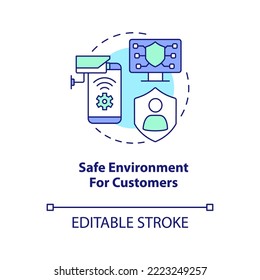 Icono de concepto de entorno seguro para clientes. Seguridad en línea. Ilustración de línea delgada de ideas abstractas de seguridad para usuarios de Internet. Dibujo de contorno aislado. Trazo editable. Fuentes Arial, Myriad Pro-Bold utilizadas
