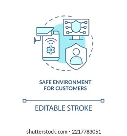 Entorno seguro para clientes icono de concepto turquesa. Ilustración de línea delgada de idea abstracta de seguridad digital. Dibujo de contorno aislado. Trazo editable. Fuentes Arial, Myriad Pro-Bold utilizadas