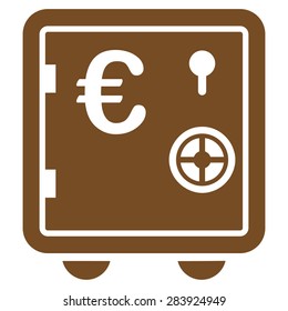 Safe euro from BiColor Euro Banking Icon Set. Vector style: flat, brown symbol, rounded angles, white background.