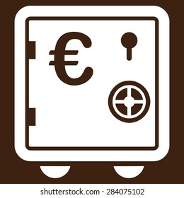 Safe euro from BiColor Euro Banking Icon Set. Vector style: flat, white symbol, rounded angles, brown background.