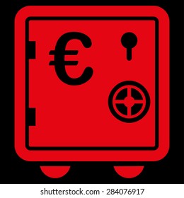Safe euro from BiColor Euro Banking Icon Set. Vector style: flat, red symbol, rounded angles, black background.
