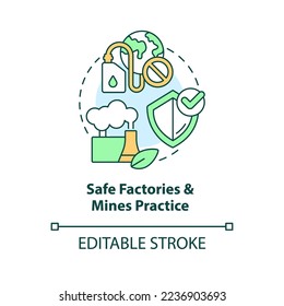 Safe factories and mines practice concept icon. Green entrepreneurship. Eco-friendly abstract idea thin line illustration. Isolated outline drawing. Editable stroke. Arial, Myriad Pro-Bold fonts used