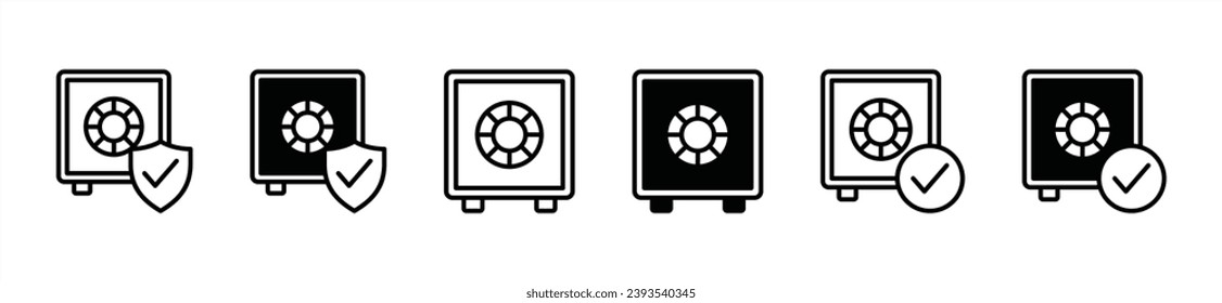 Safe financial vault bank icon set. money vault with shield and check mark sign symbol. Vector illustration