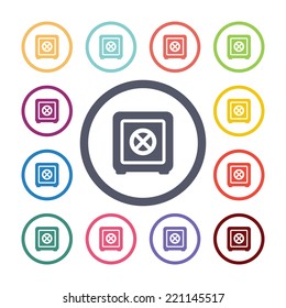 safe flat icons set. Open round colorful buttons. Vector 