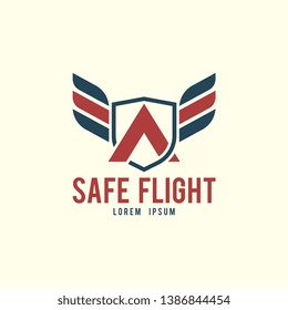 Safe flight logo template. Flying air plane logo concept. Plane logo template