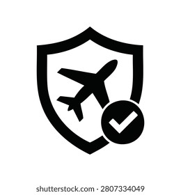 Safe flight protected travel shield check vector icon