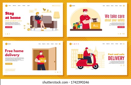 Safe food delivery service banner set with coronavirus safety measures