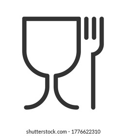 Safe food graphic icon. Symbol safety materials contacting with food. Wine glass and fork abstract signs isolated on white background. Vector illustration