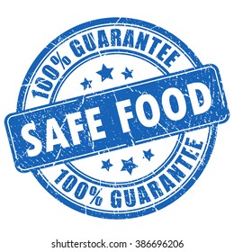 Safe food guarantee stamp, vector illustration isolated on white background