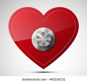 Safe in the form of heart locked combination lock. The feelings under control. Locked heart of love
