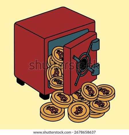 Safe Full of Bitcoin Coins Cryptocurrency Concept