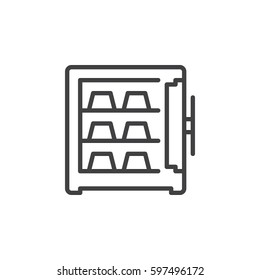 Safe full of gold bars line icon, outline vector sign, linear style pictogram isolated on white. Symbol, logo illustration. Editable stroke. Pixel perfect