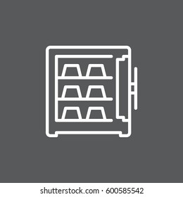 Safe full of gold bars line icon, outline vector sign, linear white pictogram. Symbol, logo illustration. Editable stroke. Pixel perfect