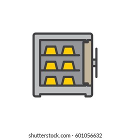 Safe full of gold bars line icon, filled outline vector sign, linear colorful pictogram isolated on white. Symbol, logo illustration. Editable stroke. Pixel perfect