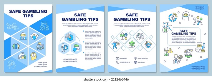 Safe gambling tips blue brochure template. Comfort and rest. Booklet print design with linear icons. Vector layouts for presentation, annual reports, ads. Arial-Black, Myriad Pro-Regular fonts used