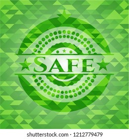 Safe green emblem with triangle mosaic background