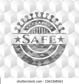 Safe grey badge with geometric cube white background