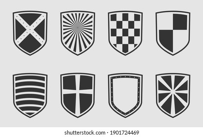 Safe and guard protect symbol. Vector set heraldic shield with different pattern. 