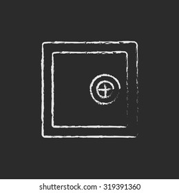 Safe hand drawn in chalk on a blackboard vector white icon isolated on a black background.