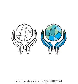 safe hand globe logo icon technology vector