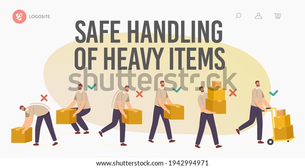Safe Handling of Heavy Items Landing Page\
Template. Right and Wrong Manual Lifting of Goods. Character Carry\
Boxes Correctly and Improperly Way in Hands and Forklift Cartoon\
People Vector\
Illustration