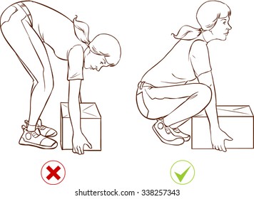 Safe handling of heavy items, woman (Black and white)