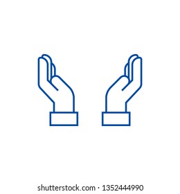 Concepto de icono de línea de mano segura. Símbolo vectorial plano de manos seguras, signo, ilustración de contorno.