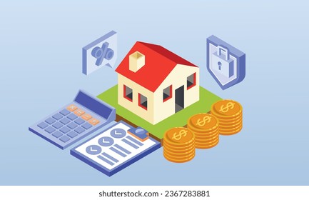 Safe home buying ideas.on blue background.3D design.isometric vector design Illustration.