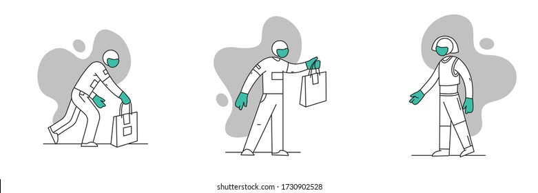 Safe home delivery, contactless delivery, online shopping, Corona Virus  Covid-19 safety and precautions related vector symbols, illustration, info graphics, poster.