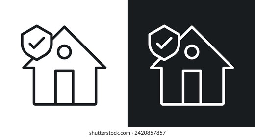 Safe Home Icon Designed in a Line Style on White Background.