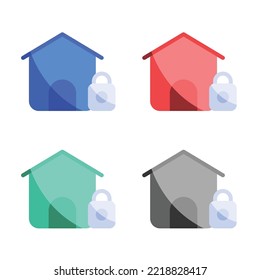 Safe Home Icon, Locked House Icon, Safety Of Home Icon, Family House Icon, And House Security Lock Icons In Multiple Colors 