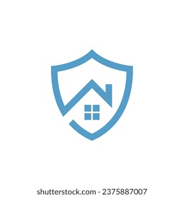 Safe home logo - house with window and chimney and shield symbol