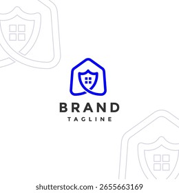 Diseño de logotipo de línea de seguridad para el hogar seguro. Línea De Símbolo De Seguridad En Diseño De Logotipo De Icono De Hogar.