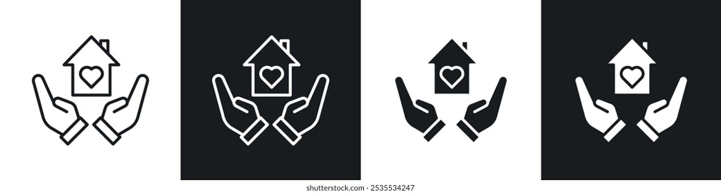 Safe home vector icon set in black and white. EPS 10 illustration